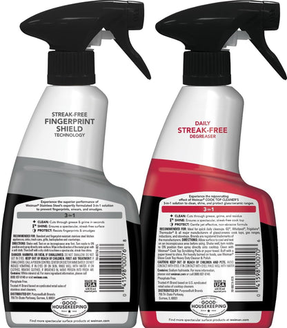 Weiman Stainless Steel Cleaner & Cooktop Daily Cleaner - 12 Ounce - Kitchen Appliance Cleaner Kit