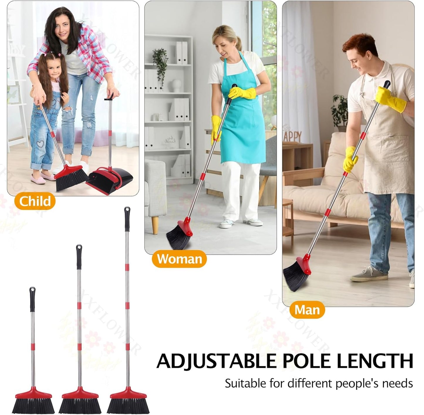 Broom and Dustpan Set with Long Handle, Light Weight Stainless Steel Poles Stand Upright Dustpans with Broom Combo for Home Kitchen Office Pet Dog Hair, 1-Pack (Purple)