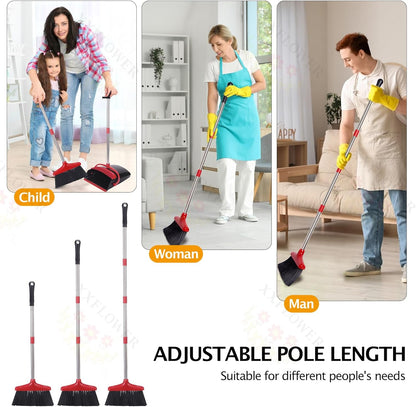Broom and Dustpan Set with Long Handle, Light Weight Stainless Steel Poles Stand Upright Dustpans with Broom Combo for Home Kitchen Office Pet Dog Hair, 1-Pack (Purple)