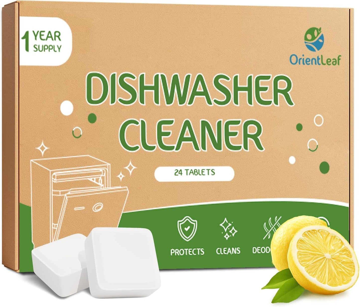 ORIENTLEAF Dishwasher Cleaning Tablets, Lemon Scent 9 Month Supply, Dishwasher Cleaner and Deodorizer, Dish washer Descaler