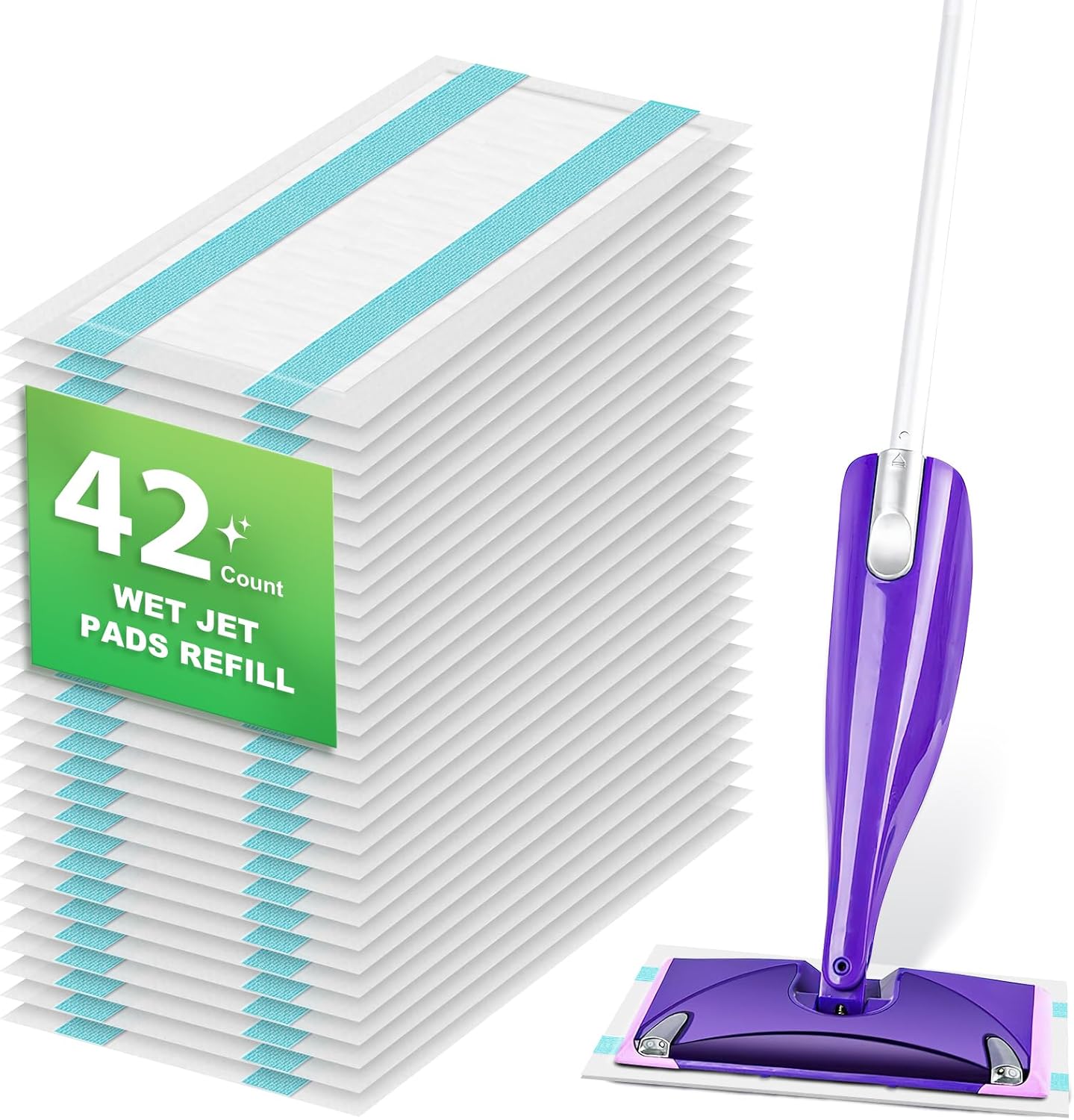 42 Count Disposable for Swiffer Wet Pads Refill Replacement for Swiffer WetJet Spray Mop, Extra Strong Dirt Locking and Water Absorbent, Powerful Stain Removal