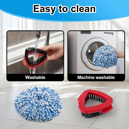Spin Mop Handle, Mop Replacement Head,Brush,Base Compatible with OCedar EasyWring 1 Tank,2 Microfiber Mop Refills,1 Mop Base,1 Brush and 30-58" Mop Handle Combo Set for OCeda,Use for Floor Cleaning