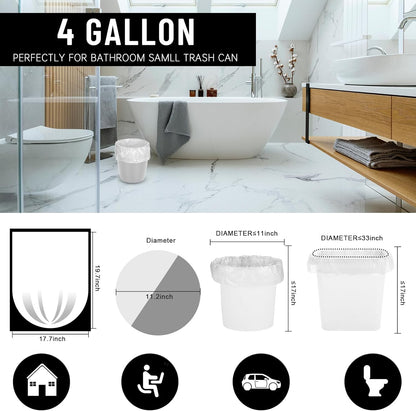 220Counts Small Trash Bags 4 Gallon, Flexible & Durable Small Garbage Bags, Unscented & Easy Tearing 4 Gallon Trash Bag for Kitchen, Bathroom, Bedroom, Office, Transparent,0.3Mil
