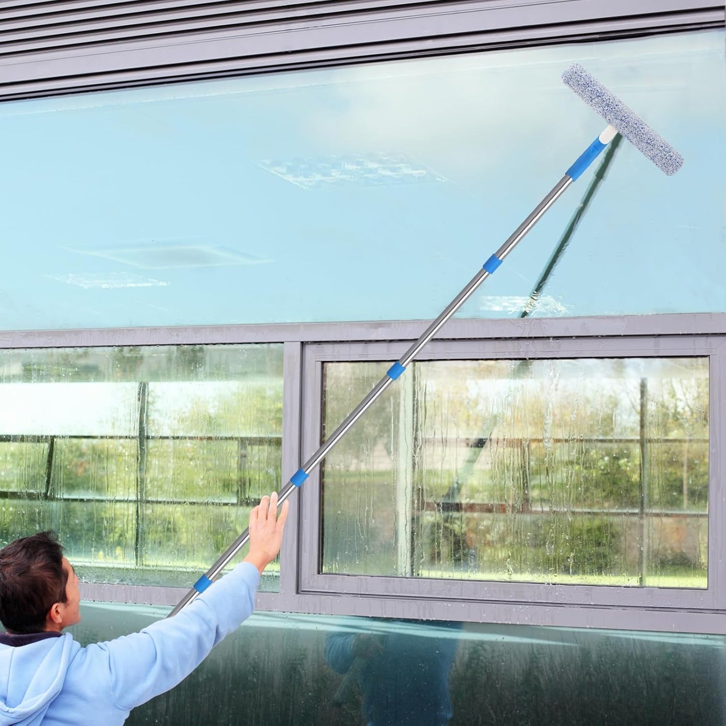 Mitclear 77'' Professional Squeegee Window Cleaner Tool with Extension Pole, Car Windshield Cleaning Kit with Long Handle, Window Washing Equipment for Indoor Outdoor Windows & Car Glass