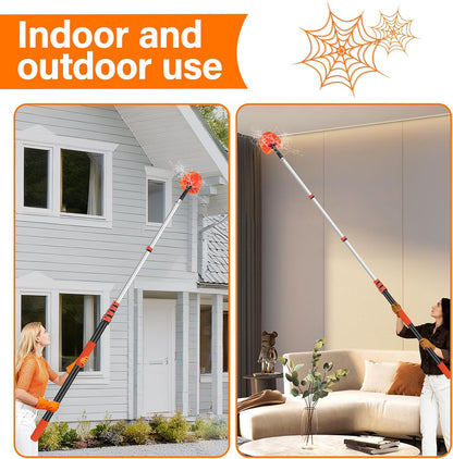 26FT Reach Cobweb Duster with Extension Pole - Spider Web Brush with 5-20 FT Telescopic Aluminum Pole, Washable & Reusable Soft Bristles for Cleaning High Ceiling Corner, Indoor, Outdoor