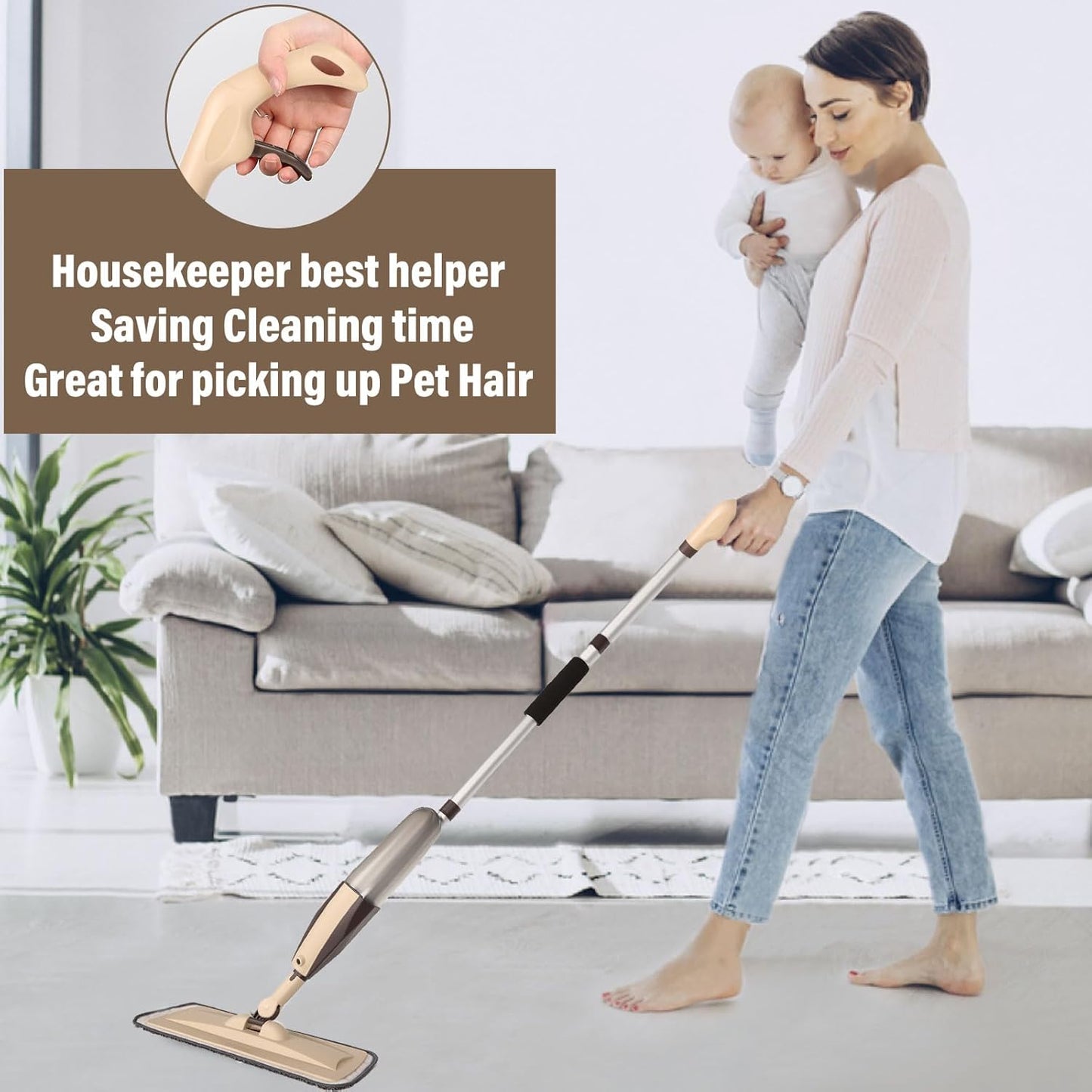 Mops for Floor Cleaning Wet Spray Mop with 14 oz Refillable Bottle and 2 Washable Microfiber Pads Home or Commercial Use Dry Wet Flat Mop for Hardwood Laminate Wood Ceramic