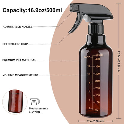 Plastic Spray Bottles Empty Spray Bottle 16.9oz/500ml 2 Pack Heavy Duty Spraying Bottles Mist/Stream Water Bottle for Cleaning Solutions, Essential Oils, Hair (Clear)