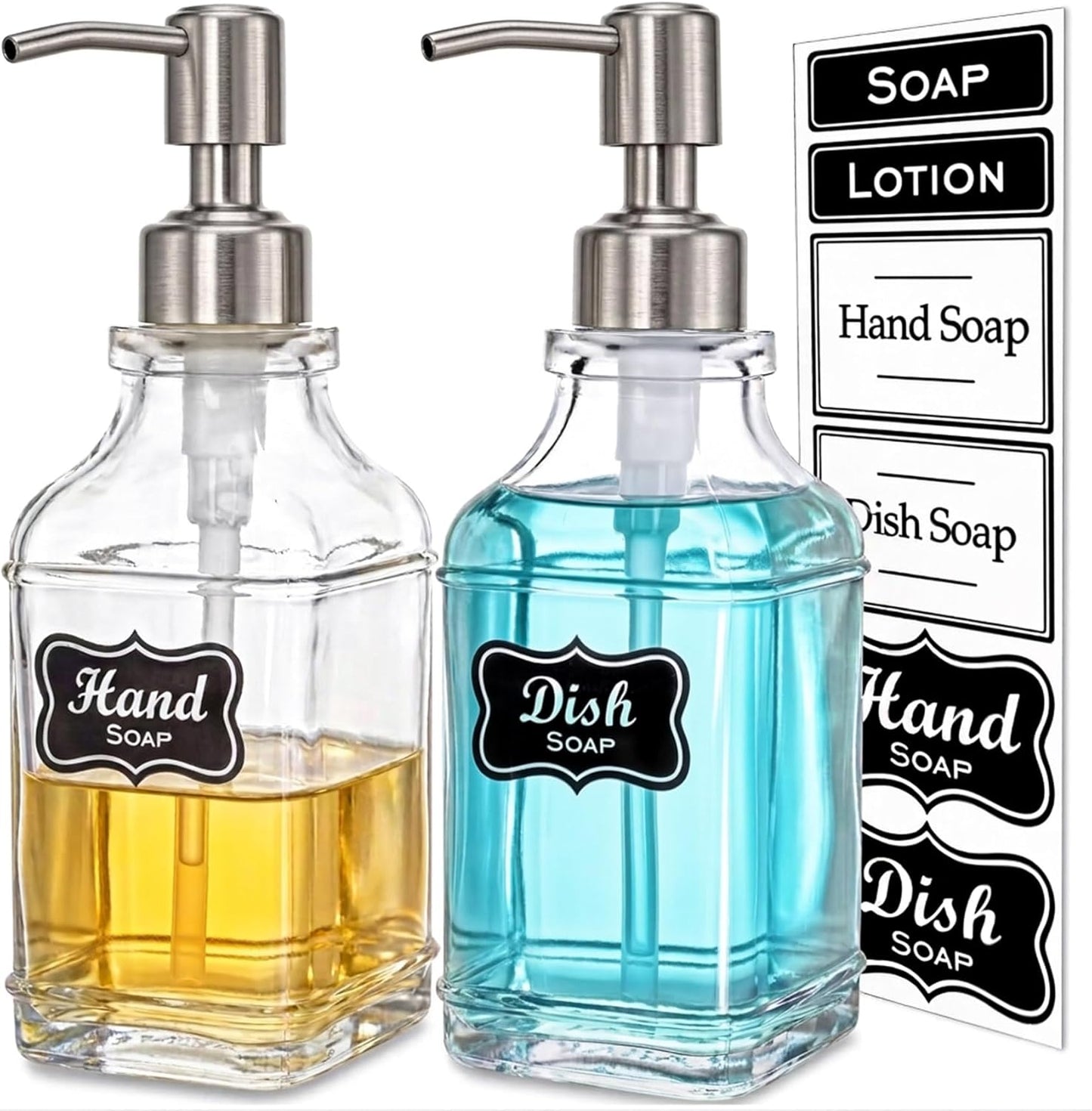 JASAI 2Pack Glass Soap Dispenser with Black Rust Proof Pump, Refillable Dish Soap Dispenser with for Kitchen and Bathroom.