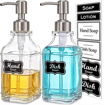 JASAI 2Pack Glass Soap Dispenser with Black Rust Proof Pump, Refillable Dish Soap Dispenser with for Kitchen and Bathroom.
