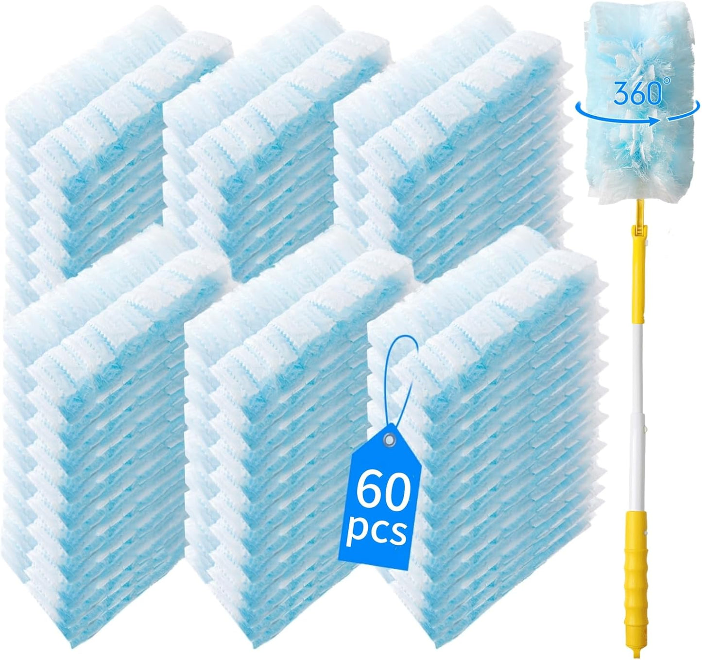 40 Count 360° Heavy Duty Duster Refills Compatible with Swiffer,Large Size-Extra Thick Disposable Electrostatic Duster Refill with 1 Retractable Handle(35-inch Length Fully expanded)