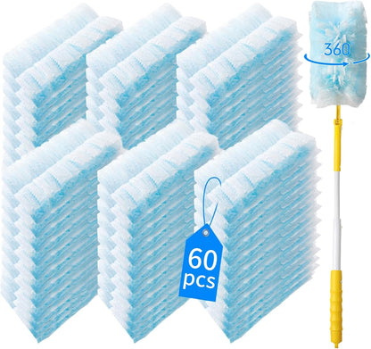 40 Count 360° Heavy Duty Duster Refills Compatible with Swiffer,Large Size-Extra Thick Disposable Electrostatic Duster Refill with 1 Retractable Handle(35-inch Length Fully expanded)