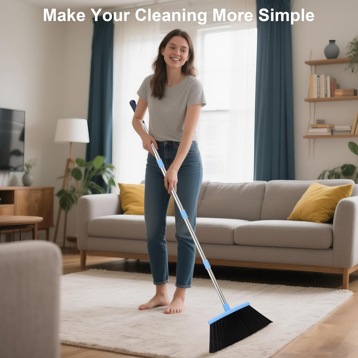 Broom and Dustpan Set for Home 2026 Indoor Outdoor Broom with Dustpan Combo Set Upright Dust Pans with Long Handle Angle Broom for Kids Garden Pet Hair Lobby Wood Floor Kitchen