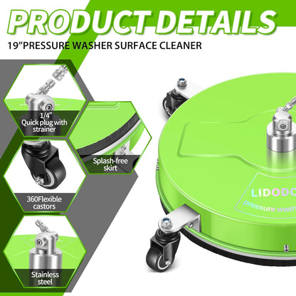 14" Pressure Washer Surface Cleaner with 4 Wheels - Stainless Steel Surface Cleaner for Pressure Washer Attachment for Concrete, Patio, Sidewalk, Deck and Driveways - PWS14