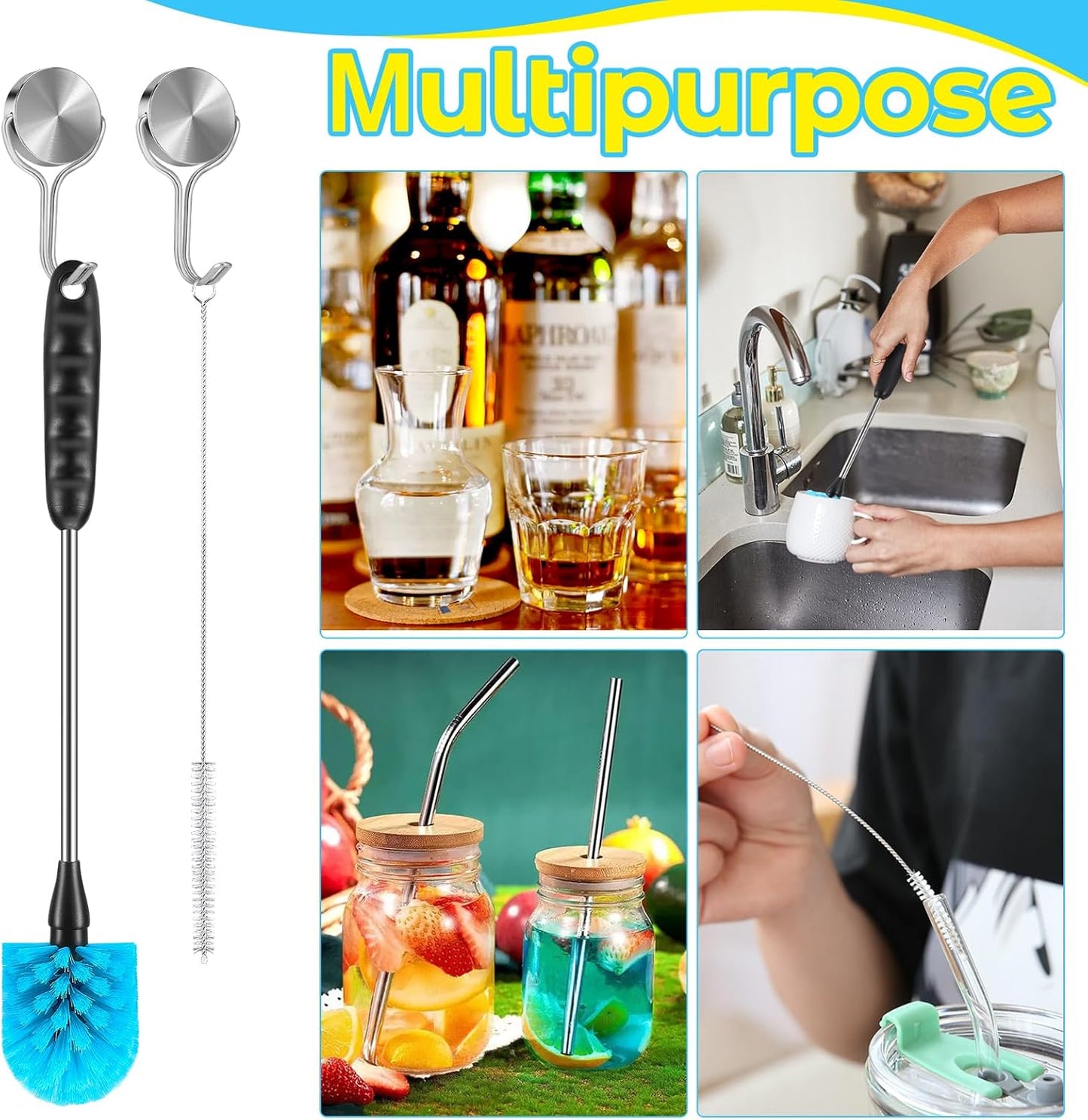 6 Pack Bottle Brush Cleaner Set, Long Handle Stainless Steel Water Bottle Cleaner Brush for Washing Sport Bottles, Narrow Neck Bottle, Baby Bottles, Dish, Flask, Straw, Cup Cover