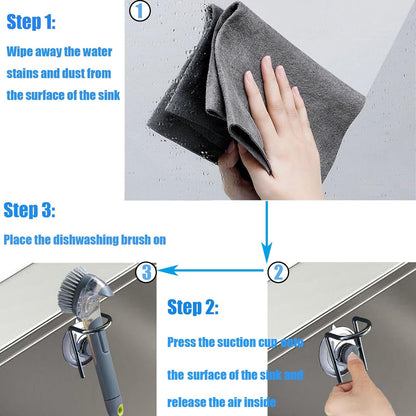 Soap Dispensing Palm Brush Holder for Kitchen Brush Dish Brush with Soap Dispenser Pot with a Traceless Suction Cup (Closed Brush Holder)