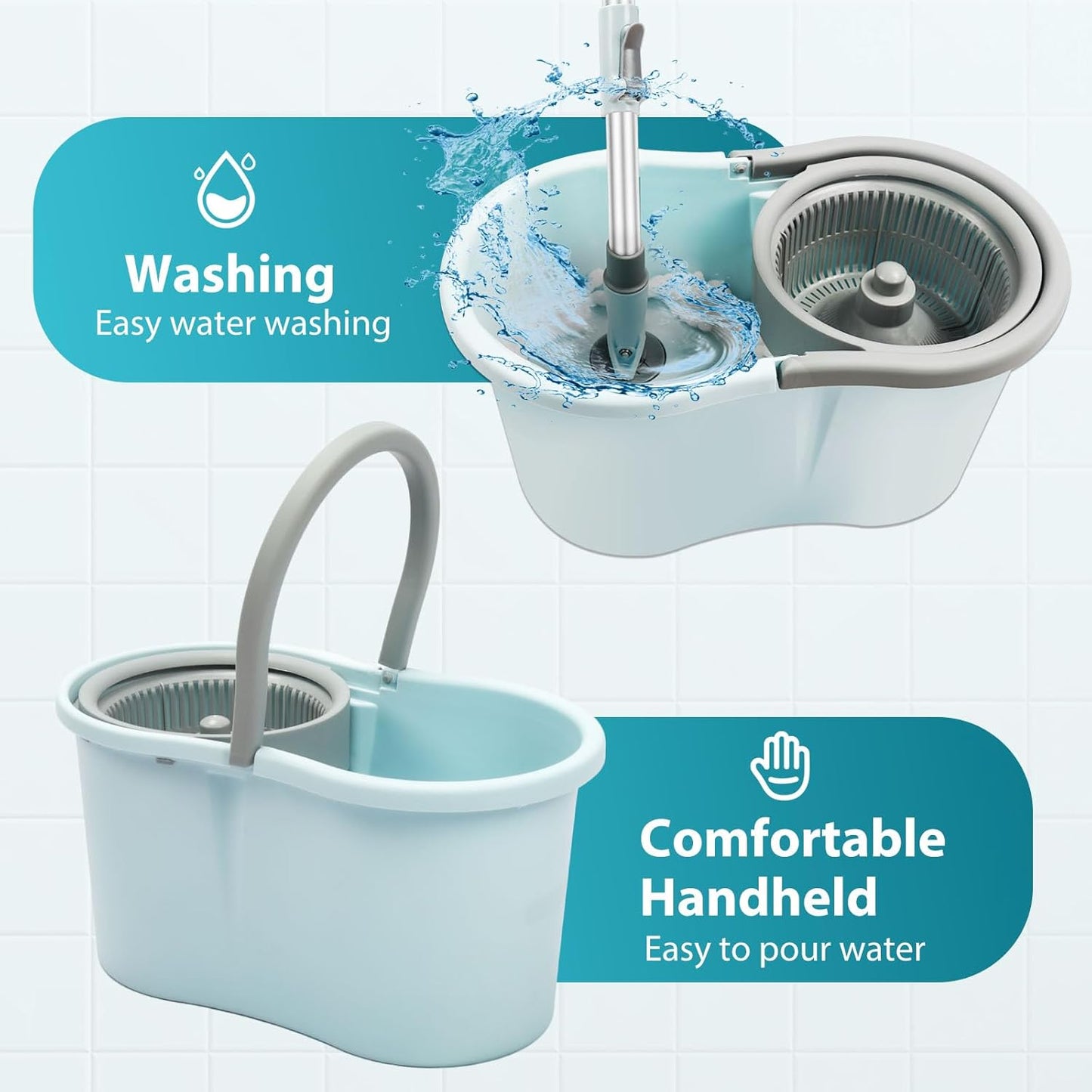 Spin Mop and Bucket with Wringer Set, Operable 360° Rotating Mop Bucket Set with 3 Microfiber Replacement Head, Stainless Steel Extended Handle for Floor Cleaning Home Office（Blue）