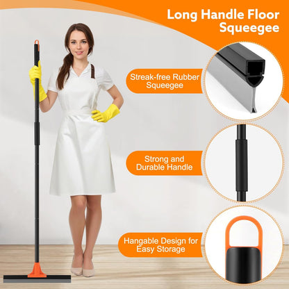 wlich Floor Squeegee Heavy Duty, 17 Inch Rubber Blade, 60 Inch Long Aluminum Handle, Multipurpose Cleaning Squeegee for Garage, Tile, Deck, Bathroom, Window, Glass