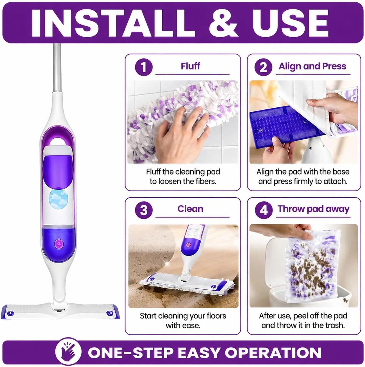 6 Pack Swiffer Power Mop Pads, Disposable Power Mop Refills Compatible with Swiffer Power Mop, Unscented Multi-Surface Replacement Mopping Refills Pads for Floor Surface Cleaning