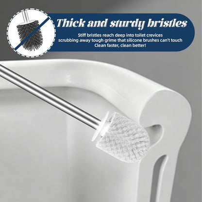 Toilet Brush and Holder Set, 3 Pack Toilet Cleaner Brush, Stainless Steel Toilet Brush with Long Handle for Deep Cleaning Bathroom Accessories White