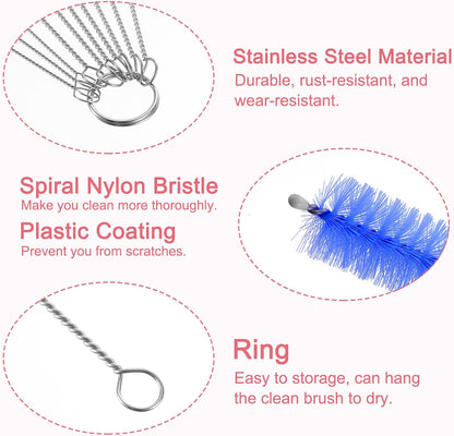 uxcell Straw Cleaner Brush Set, 8.3 Inch Nylon Tube Pipe Cleaners, Set of 10 Stainless Steel Long Straw Brush for Drinking Straw, Bottle, Tube, Cup, Pink