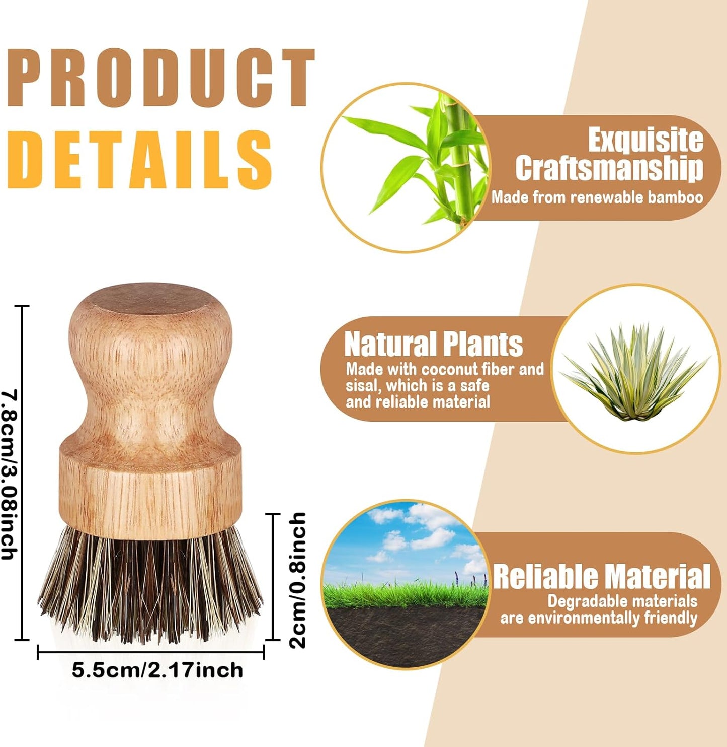 Nuenen 12 Packs Bamboo Dish Scrub Brushes Wooden Scrubbers Set Kitchen Dishwashing Scrubber with Natural Sisal Bristles for Iron Pot Pan Sink(Sisal)