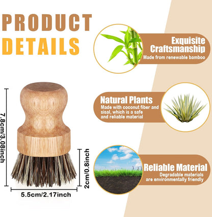 Nuenen 12 Packs Bamboo Dish Scrub Brushes Wooden Scrubbers Set Kitchen Dishwashing Scrubber with Natural Sisal Bristles for Iron Pot Pan Sink(Sisal)