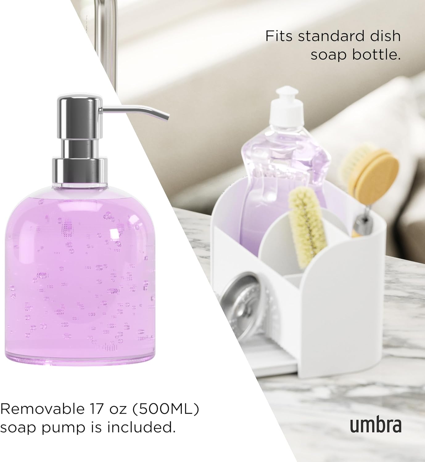 Umbra Sling Sponge Holder Sink Caddy with Dish Soap Dispenser Pump for Kitchen