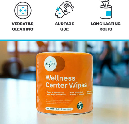 Zogics Wellness Center Cleaning Wipes – Gym Equipment Wipes for Cleaning Surfaces and Equipment, Durable and Safe Pre-Saturated (4,600 Count, 4 Rolls of 1150)