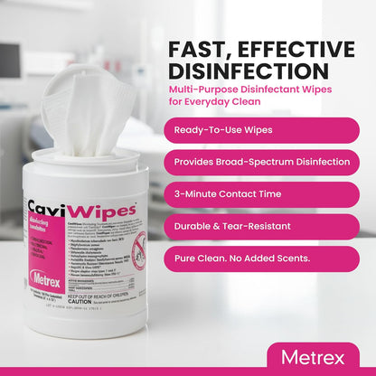 Metrex CaviWipes Disinfecting Towelettes – Alcohol-based, Durable Non-Woven Disinfecting Wipes, 3-Minute Contact Time, Surface Cleaner for Healthcare Settings – 6" x 6-3/4", 160 Wipes, 4 Pack