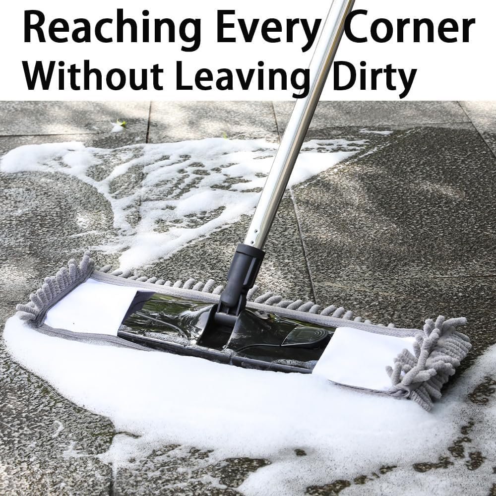 Dust Mop for Floor Cleaning with 2 Washable Chenille Pads and Extendable 58” Long Handle, Dry Wet Flat Mop with Scouring Pad for Hardwood, Laminate, Tile, Marble (Green)