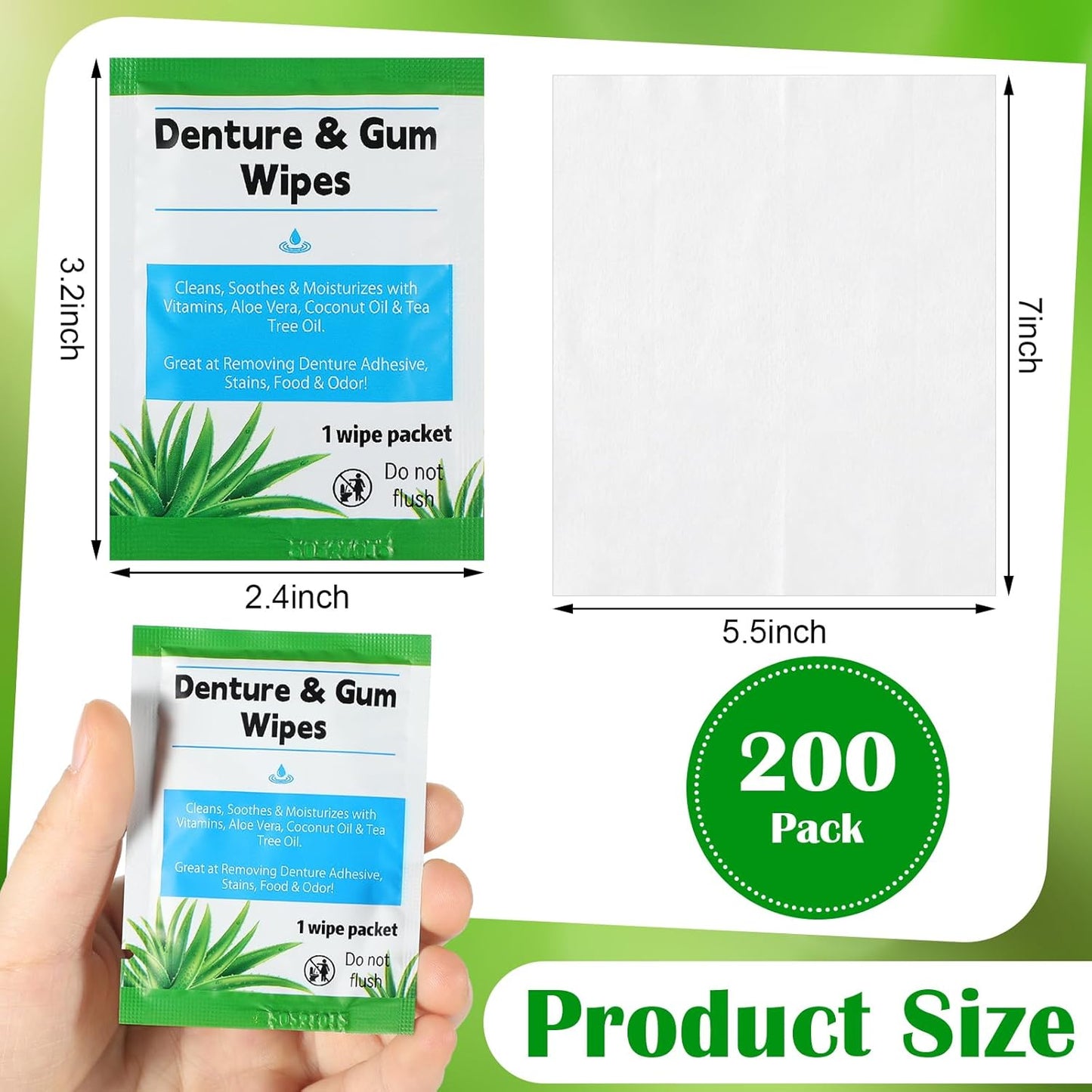 Timgle 100 Pcs Denture Cleaning Wipes Refreshes Mouth Deep Cleaning Wipes for Remove Denture Adhesive, Food Debris, Stains and Odor (Classic)