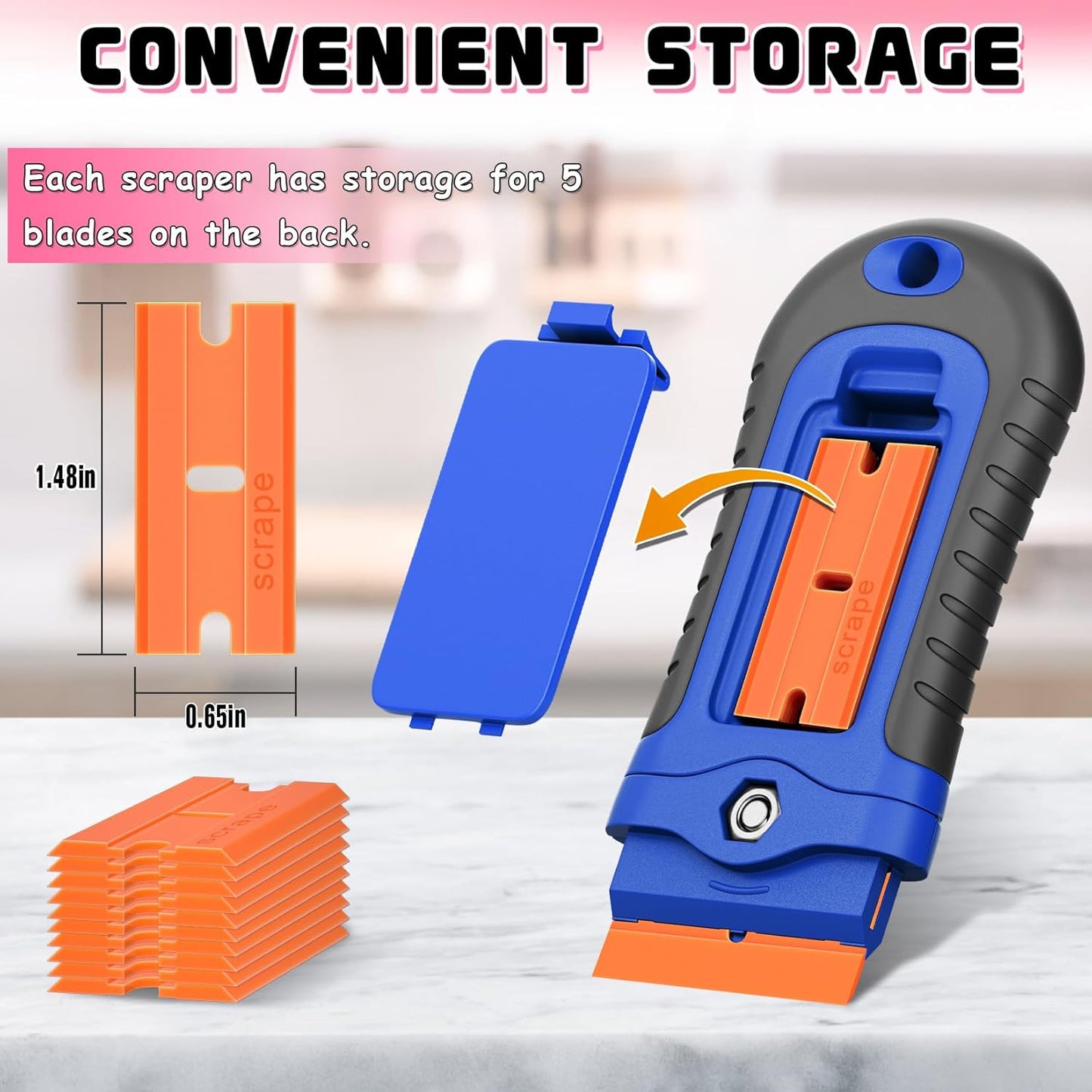DIYSELF 1 Pack Razor Blade Scraper with 15 Extra Blades, Scraper Tool for Cleaning Window, Paint, Cooktop, Oven, Glass Stove Top Scraper, Razor Scraper with Buit-In Blade Storage