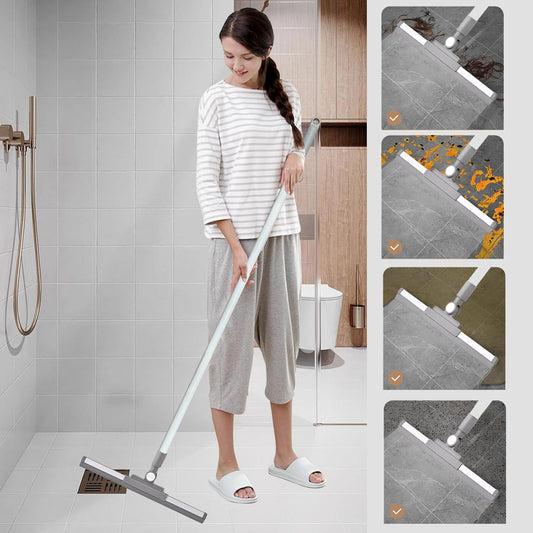 Squeegee Broom for Floor Shower Squeegee with Long Handle Rubber Wiper for Bathroom Tile Shower Glass Car Window Deck Patio Cleaning