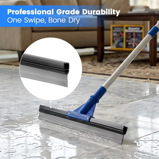 Floor Squeegee for Concrete Floor, 18'' Rubber Wiper Squeegee Broom with 60" Long Handle, Commercial Scrubber Mop for Bathroom Kitchen Pool Glass