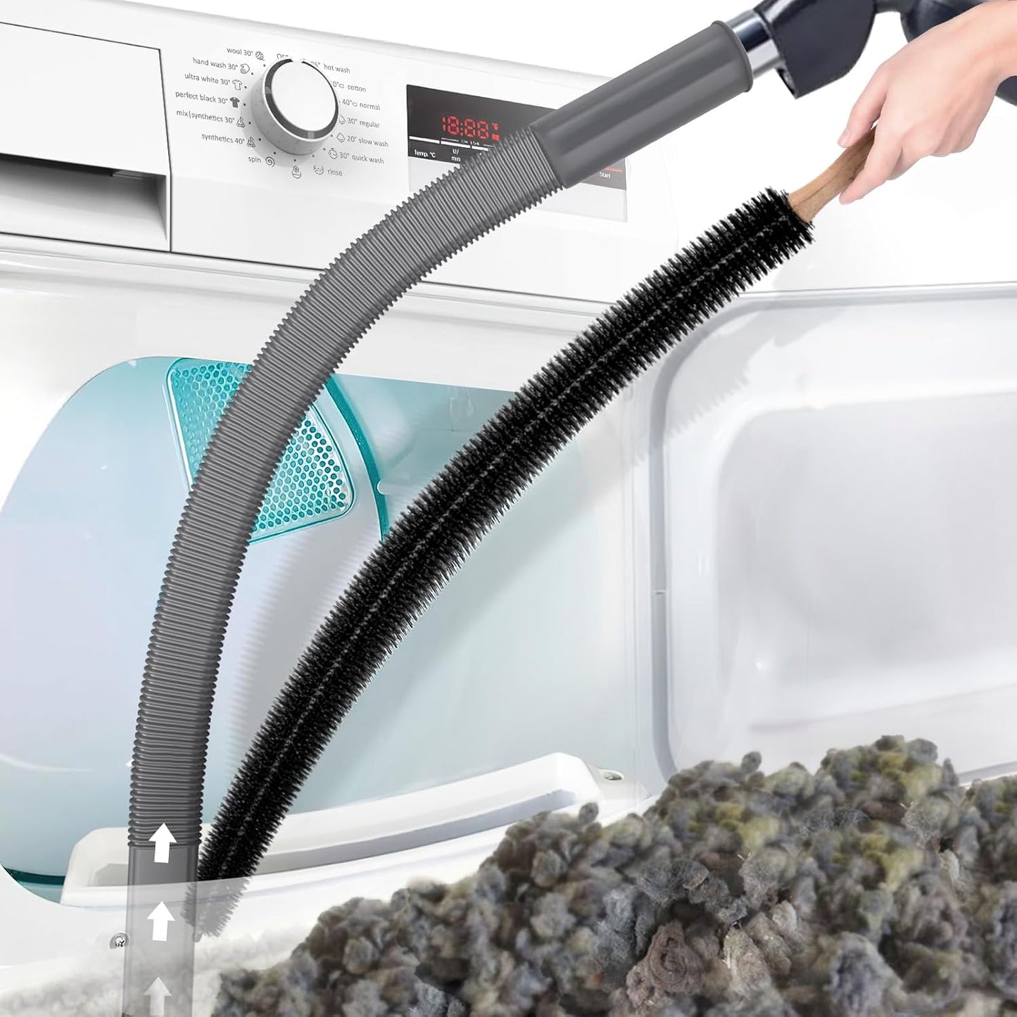 PetOde 2 Pieces Dryer Vent Cleaner Kit Compatible with Most Vacuum Cleaner, Dryer Lint Brush and Vacuum Hose Attachment with Universal Connector, Quickly Lint Remover