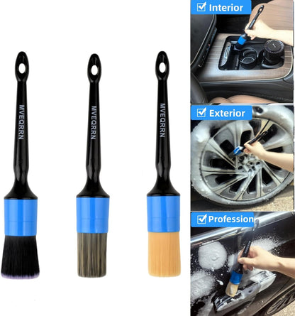 MVEQRRN 6pcs Car Detailing Brush Set-2pcs Boars Hair Car Detailing Brushes,2pcs Ultra Soft No Scratch Detailing Brush for Air Vent,Leather Seat 2pcs Detail Brushes car Detailing for Interior Exterior