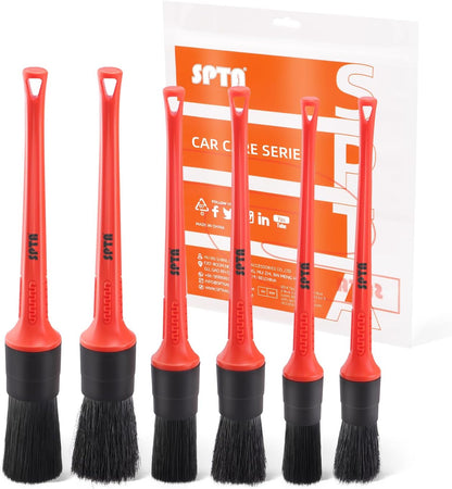 SPTA Car Detailing Brush Set, 5 Pack Soft Mixed Hair Auto Detail Brush Kit No Scratch for Automotive Elegant Surface Interior Exterior Dashboard Emblems Panels Engine Bay Wheels Air Vent Seat Leather