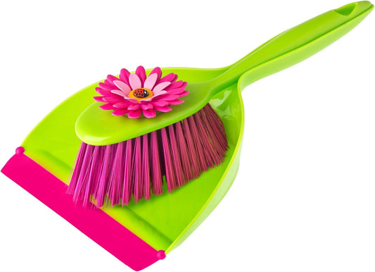 Vigar Ladybug Dust Pan and Brush Handy Set, 12-3/4-Inches, Green, Red, Black