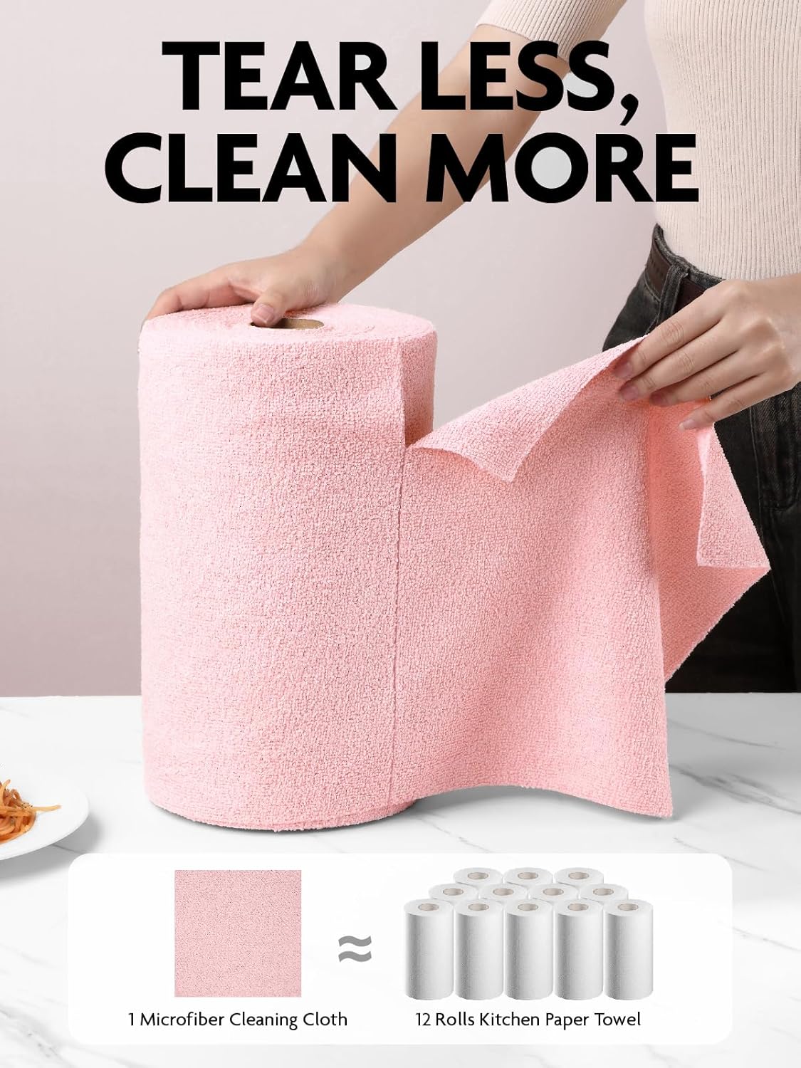 Fantasticlean Microfiber Cleaning Cloth Roll -40 Pack, Tear Away Microfiber Towels, 12" x 12", Reusable, Washable, Scratch Free, Ultra Absorbent Dishcloth for All-Around Cleaning Supplies (White)