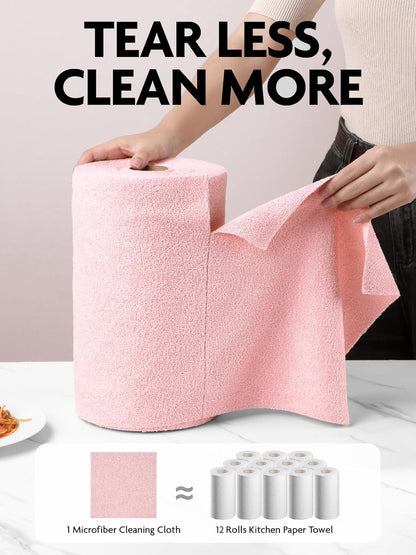 Fantasticlean Microfiber Cleaning Cloth Roll -40 Pack, Tear Away Microfiber Towels, 12" x 12", Reusable, Washable, Scratch Free, Ultra Absorbent Dishcloth for All-Around Cleaning Supplies (White)