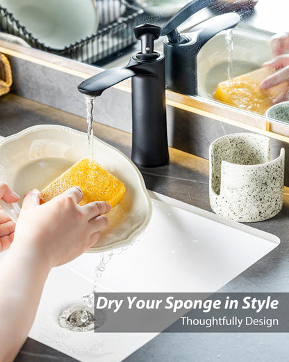 Zoeeker Sponge Holder for Kitchen Sink, Ceramic Dish Sponge Dish Rack Scrubby Caddy Kitchen Organizer Cute Sink Caddy Organizer, Farmhouse Decor, Speckled Glaze
