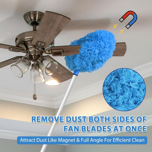 Ceiling Fan Cleaner Duster High Ceiling Extended Fan Blade Cleaner from 13 to 50 Inch Reusable Microfiber Ceiling Fan Duster with Extension Handle for Furniture Bookshelves Wall Door (Gray)