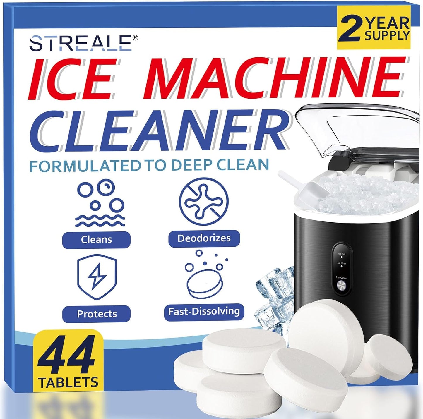Ice Machine Cleaner Maker and Descaler - 24 Ice Maker Cleaner Tablets Compatible with All Major Brands, Nickel Safe Descaler Countertop Portable Commercial Icemaker Cleaning Solution