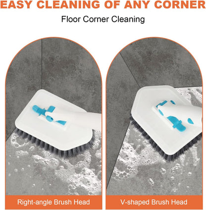 Long Handled Scrub Brush for Shower，3-in-1 Cleaning Brushes with 3 Different Function Cleaning Heads Brush for Shower Cleaning Bathroom Kitchen Walls Tub Tile