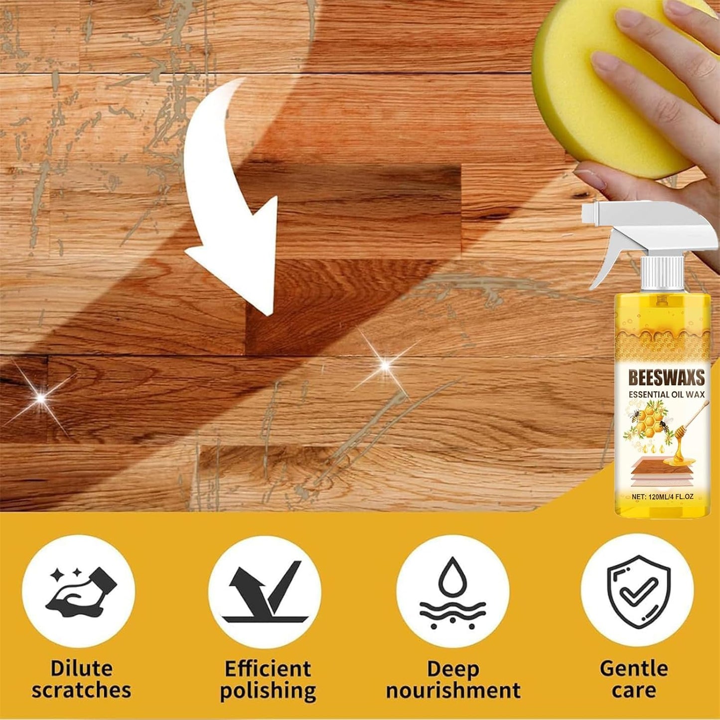 120ml Beeswax Wood Polish Spray with Natural Beeswax & Essential Oil, Multi-Purpose Furniture Polish & Cleaner, Restores Shine, Protects Wood Floors, Cabinets & Furniture (2 set)