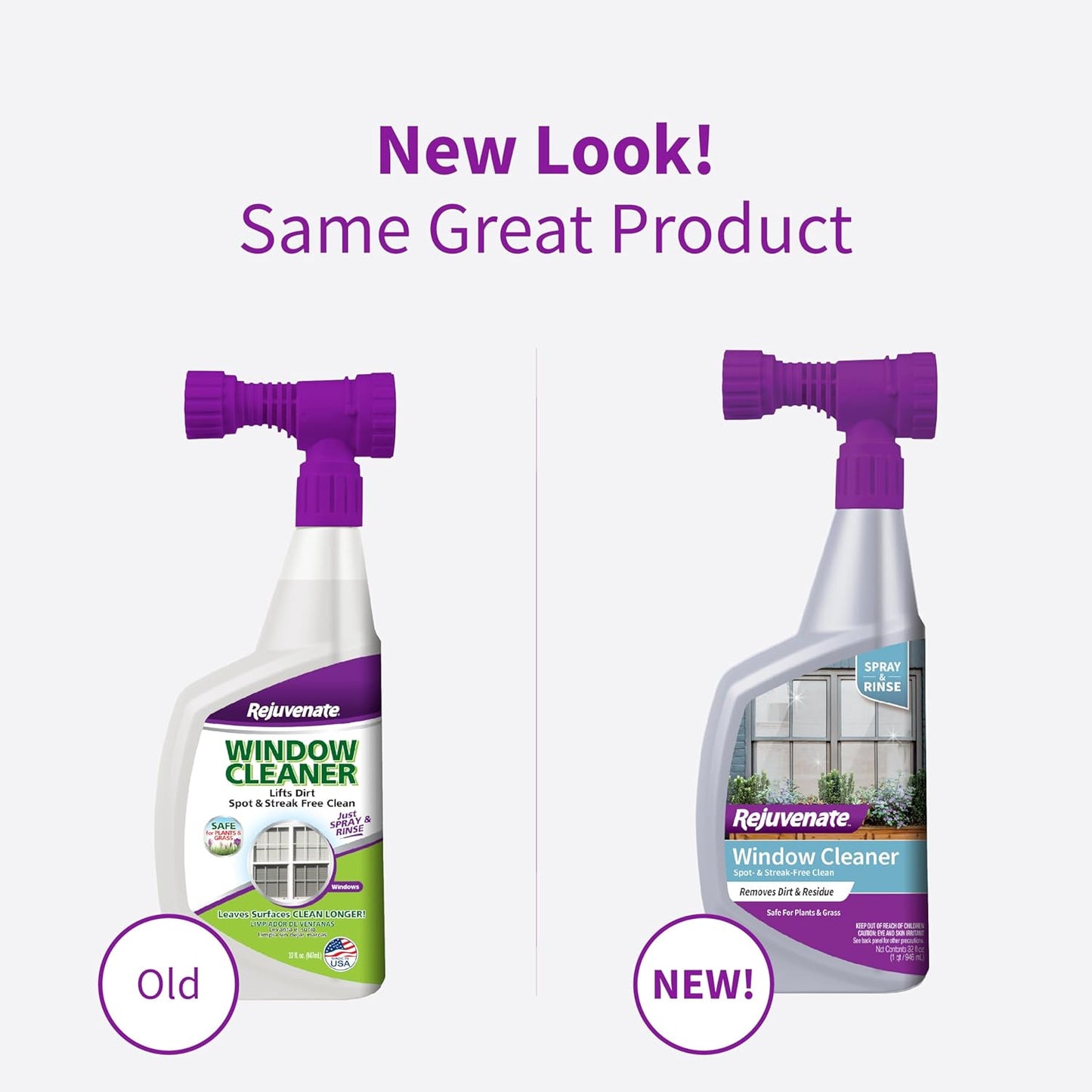 Rejuvenate Window Cleaner, 32 Ounces, Non-Toxic Outdoor Window Cleaner With Hose-End Adapter Quickly Removes Dirt For A Spot- And Streak-Free Shine, 2 Pack