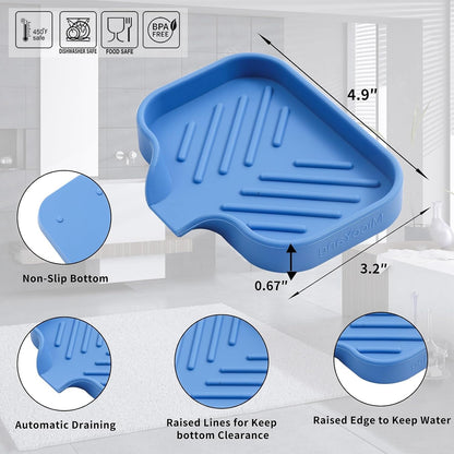 MicoYang Silicone Bathroom Soap Dishes with Drain Spout-Bathroom and Kitchen Sink Organizer,Sponge Holder,Dish Soap Tray,Perfect for Dispenser,Scrubber,Bottle,Cup on Sink or Counter-Black 4.9"×3.2"