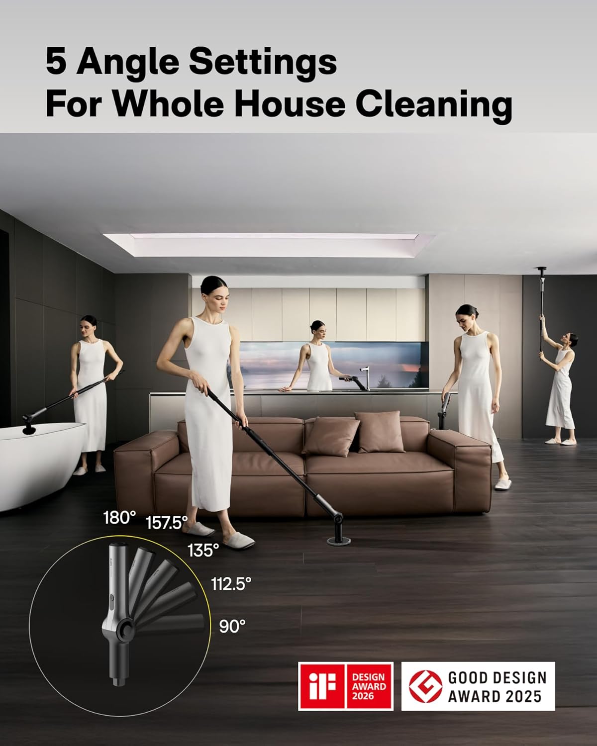 HOTO Flexi™ Cordless Electric Spin Scrubber, Adjustable Angle, Extendable Handle, Smart Display, IPX7 Waterproof, Powerful Cleaning Scrubber with 8 Replaceable Brush Heads, for Bathtub, Bathroom, Tile