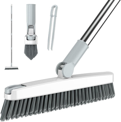 AIR U+ Grout Brush with Long Handle 180° Swivel Scrub Brush with Tweezers to Hair Clip V-Shape Grout Line Scrubber Stiff Bristles for Deep Cleaning Crevice, Tile Line, Shower, Kitchen, Corners