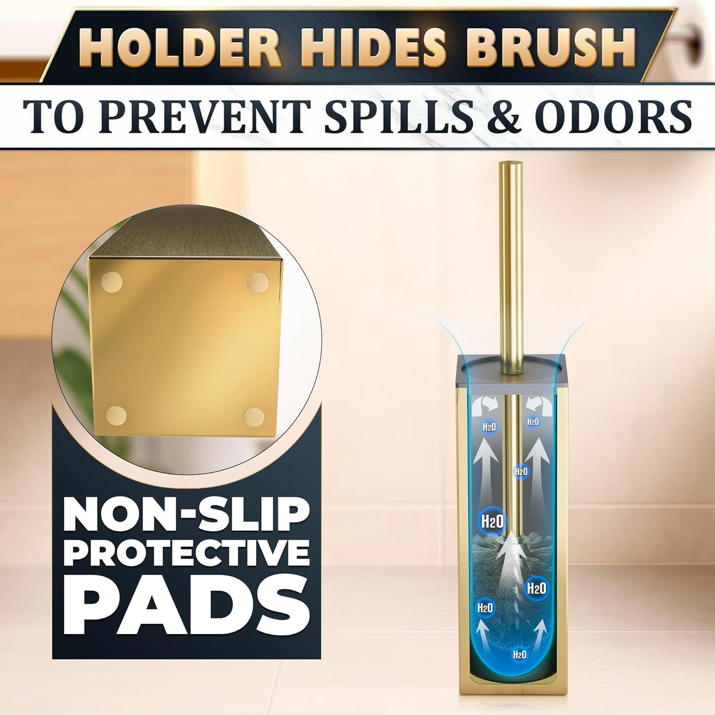Stylish Stainless Steel Toilet Brush and Holder Set - Silver Toilet Bowl Brush and Holder with Splash Cover, Sturdy Bristles, Corrosion & Scratch Resistant - Elegant Design, Effective Deep Cleaning